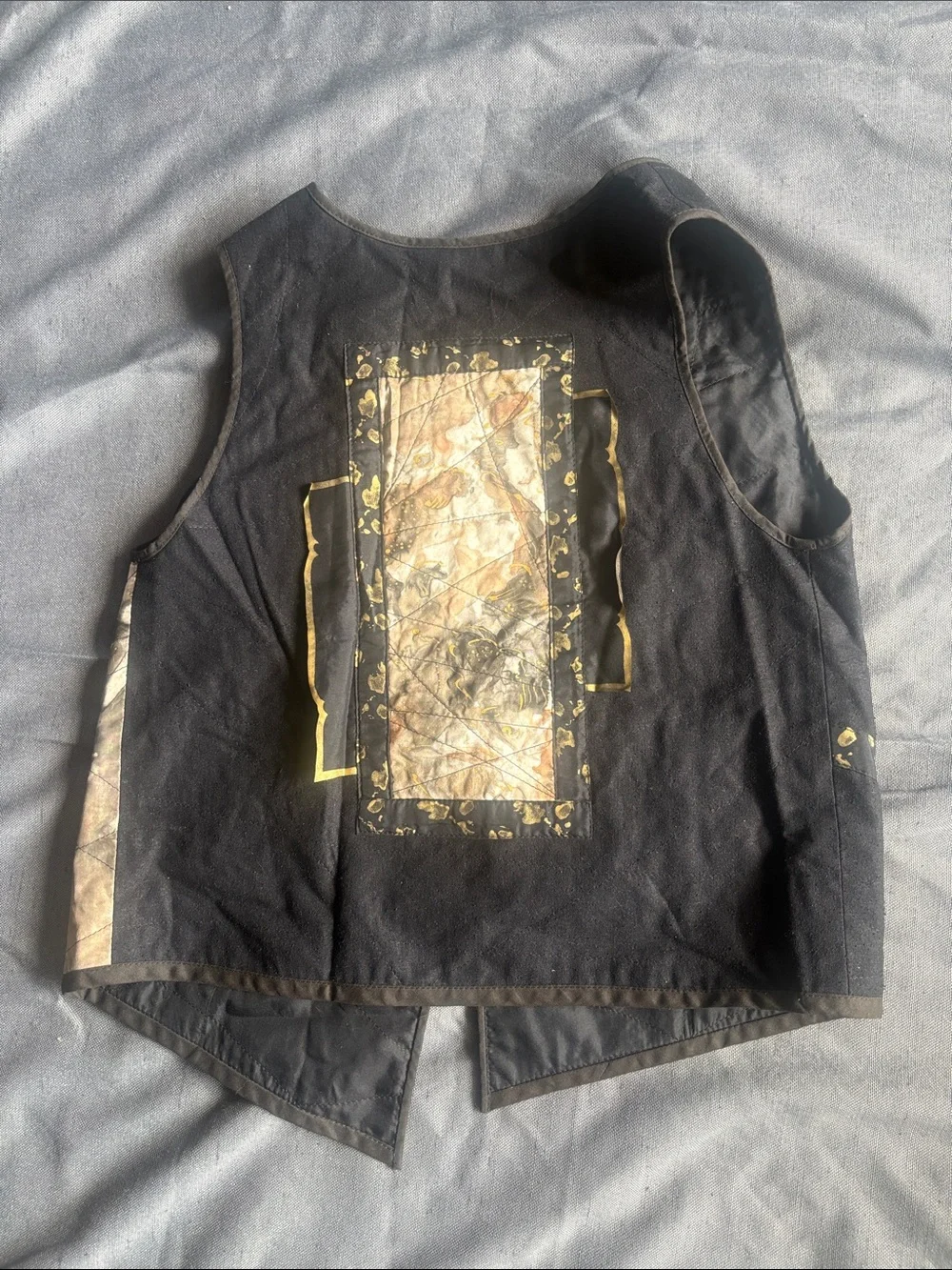Black & Marble-Print Women's Vest with Gold Accents